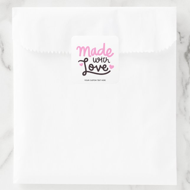 Adesivo Quadrado Feita com o Love Personated Pink Square Sticker 4 (Bolsa)