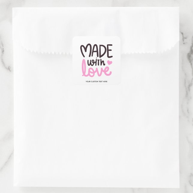 Adesivo Quadrado Feita com o Love Personated Pink Square Sticker 5 (Bolsa)