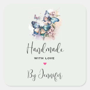 Adesivo Quadrado Feitas à mão com borboletas e flores de amor