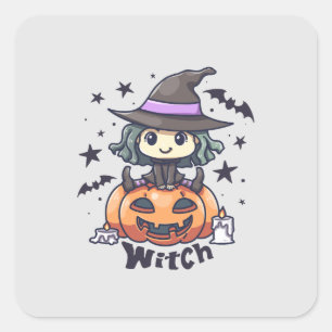 Adesivo Quadrado Feiticeira Bonita Sentada numa Pumpkin - "Bruxa"