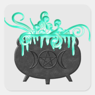 Adesivo Quadrado Feiticeira Brew Pagan Magick Potion Caldron Sticke
