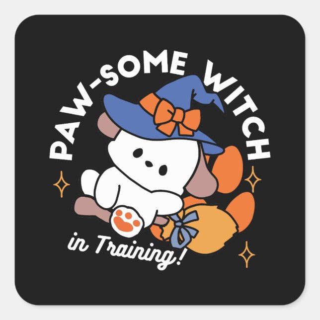 Adesivo Quadrado Feiticeira de pata no treinamento - Cão de Hallowe (Frente)