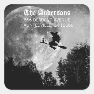 Adesivo Quadrado Feiticeira Spooky na Festa de Halloween da Lua Che