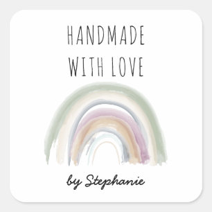 Adesivo Quadrado Feito à Mão com Amor Boho Arco-Íris
