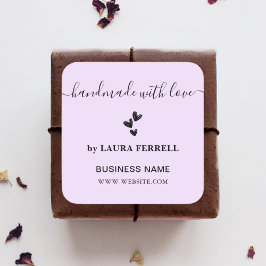 Adesivo Quadrado Feito à Mão com Amor Negócios Feminino Lavanda