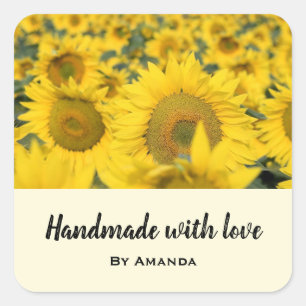 Adesivo Quadrado Feito com Amor Campo Amarelo de Girassóis