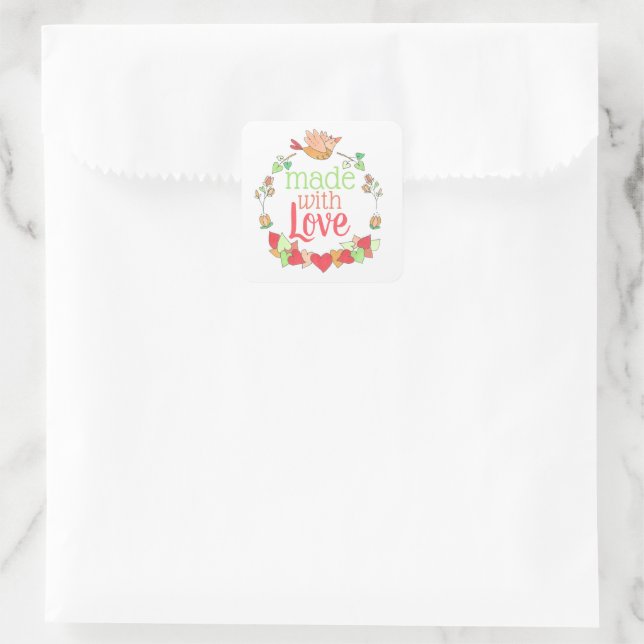 Adesivo Quadrado Feito com amor para pequenas empresas (Bolsa)