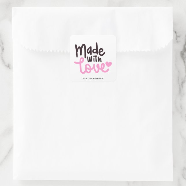 Adesivo Quadrado Feito com Love Personated Pink Square Sticker 2 (Bolsa)