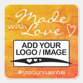 Adesivo Quadrado Feito com Modelo de logotipo de amor Laranja-aquar