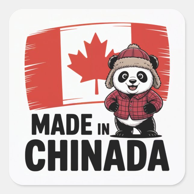 Adesivo Quadrado Feito em Chinada Panda - Chinês - Canadense (Frente)