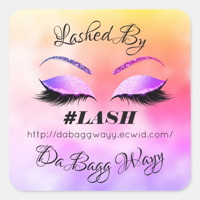 Adesivo Quadrado Feito Por Glitter Lashes Belo Rosa de Makeup Ombre (Frente)