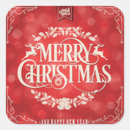 Adesivo Quadrado Felicidade de Natal Vermelho e Creme