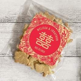 Adesivo Quadrado Felicidade dupla personalizada do casamento chinês