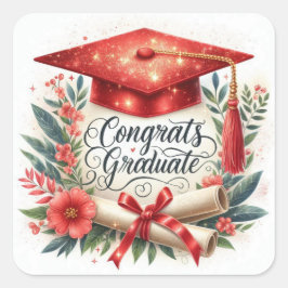 Adesivo Quadrado Felicita o Boné de formatura e o Diploma do Forman
