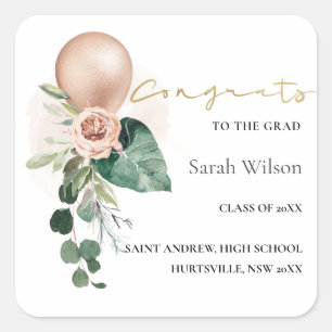 ADESIVO QUADRADO FELICITAÇÕES DO FORMANDO FLORA FLORA ROSA DOURAD