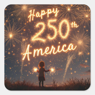 Adesivo Quadrado Feliz 250º aniversário América em fogos de artifíc