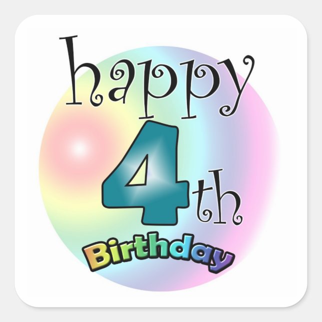 Adesivo Quadrado Feliz 4.º Aniversário Vierkante Sticker (Frente)
