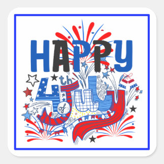 Adesivo Quadrado Feliz 4 de Julho Fogos de Artifício EUA-63261
