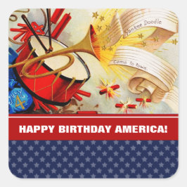 Adesivo Quadrado Feliz 4 de julho. Vintage Patriotic Design