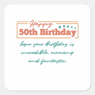 Adesivo Quadrado Feliz 50º Aniversário Colorido