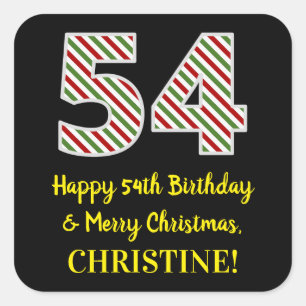 Adesivo Quadrado Feliz 54º aniversário e Feliz Natal, Nome Person
