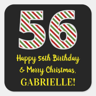 Adesivo Quadrado Feliz 56º aniversário e Feliz Natal, Nome Person