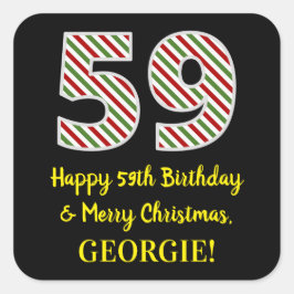 Adesivo Quadrado Feliz 59º aniversário e Feliz Natal, Nome Personal