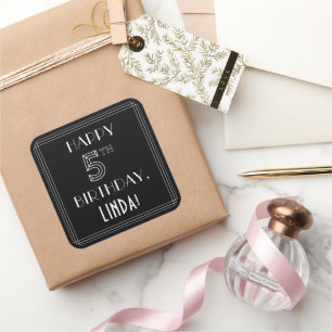 Adesivo Quadrado FELIZ 5 NIRTHDAY; Art Deco Style; Custom Name