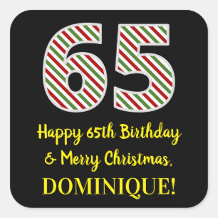 Adesivo Quadrado Feliz 65.º aniversário e feliz Natal, nome perso