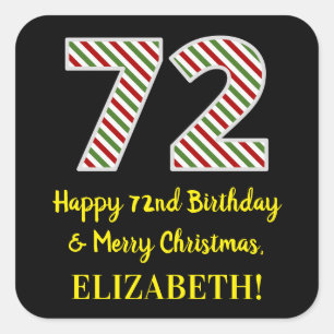 Adesivo Quadrado Feliz 72º Aniversário e Feliz Natal, Nome Person