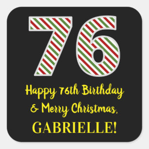 Adesivo Quadrado Feliz 76º aniversário e Feliz Natal, Nome Person