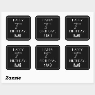 Adesivo Quadrado FELIZ 7 NIRTHDAY; Art Deco Style; Custom Name