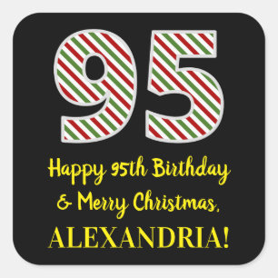 Adesivo Quadrado Feliz 95º aniversário e feliz Natal, Nome person