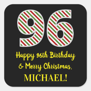 Adesivo Quadrado Feliz 96º aniversário e Feliz Natal, Nome Personal