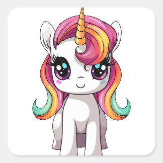 Adesivo Quadrado Feliz Adorável Feliz Kawaii Rainbow Unicorn