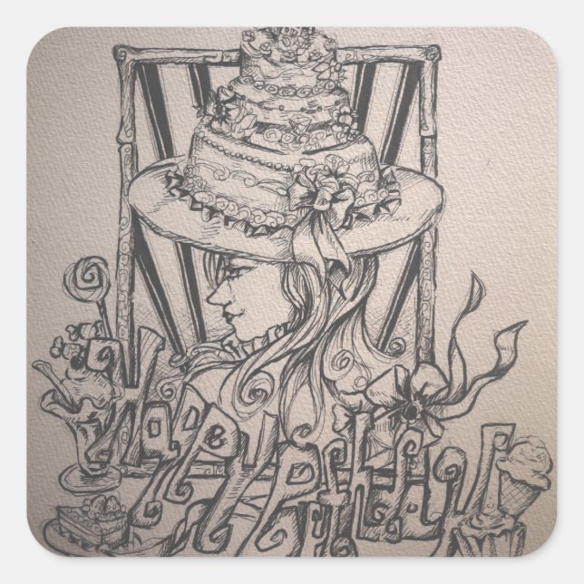 Adesivo Quadrado feliz aniversário (Frente)