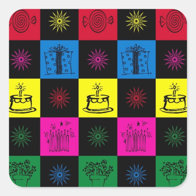 Adesivo Quadrado Feliz aniversário (Frente)