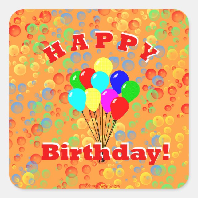 Adesivo Quadrado Feliz aniversário! (Frente)
