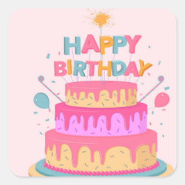 Adesivo Quadrado Feliz aniversário
