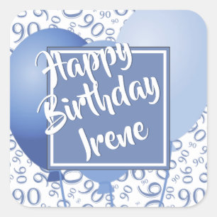 Adesivo Quadrado Feliz aniversario - 90 azuis/teste padrão branco