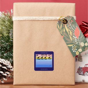 Adesivo Quadrado Feliz Aniversário, Adorável Navegação Sunset