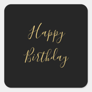 Adesivo Quadrado Feliz Aniversário Amarelo Dourado Texto Personaliz