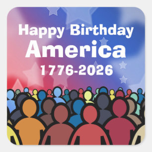 Adesivo Quadrado Feliz Aniversário América 1776 a 2026