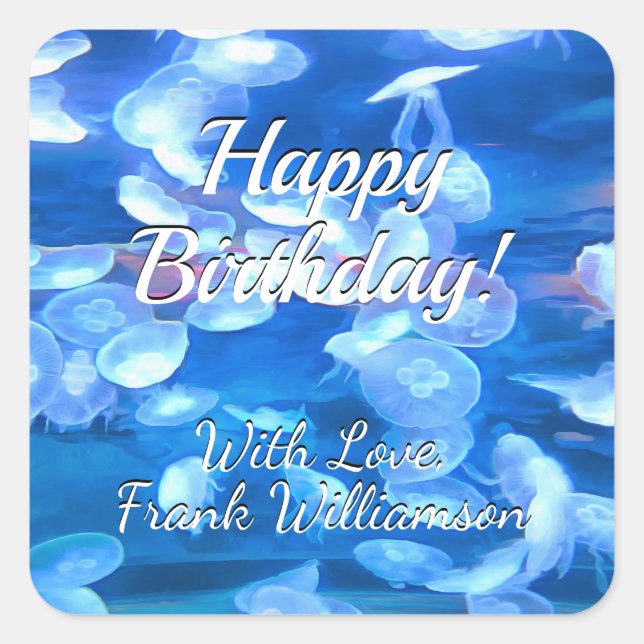 Adesivo Quadrado Feliz Aniversário Aquário Água-Vidro 0925 (Frente)