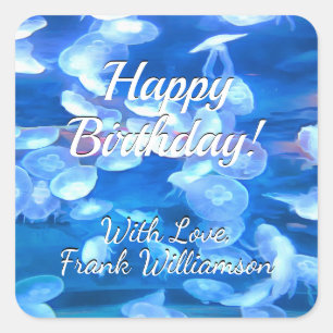 Adesivo Quadrado Feliz Aniversário Aquário Água-Vidro 0925