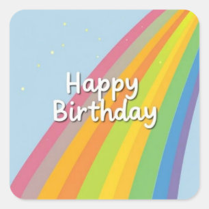 Adesivo Quadrado Feliz Aniversário Arco-Íris Brilhante e Colorido