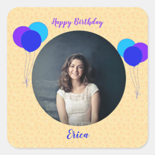 Adesivo Quadrado Feliz Aniversário Balões Personalizados Foto e Tex