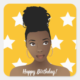 Adesivo Quadrado Feliz aniversário! Beleza Natural, Estrelas Branca