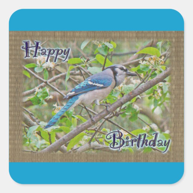 Adesivo Quadrado Feliz aniversário Blue Jay (Frente)