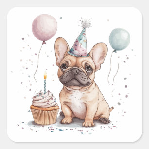 Adesivo Quadrado Feliz Aniversário Bulldog Francês